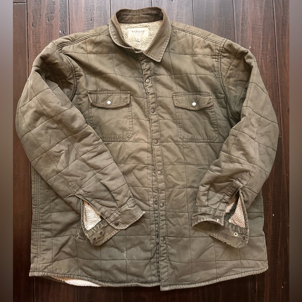 Men's Olive Quilted Shirt Jacket